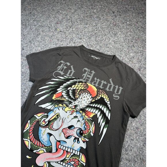Ed Hardy Mens Eagle Snake Gray T Shirt Short Sleeve S - Picture 3 of 5
